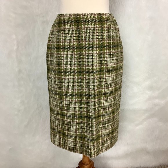 Vintage Dresses & Skirts - Vintage 50s, 60s Pendleton Green Plaid Wool Pencil Skirt S